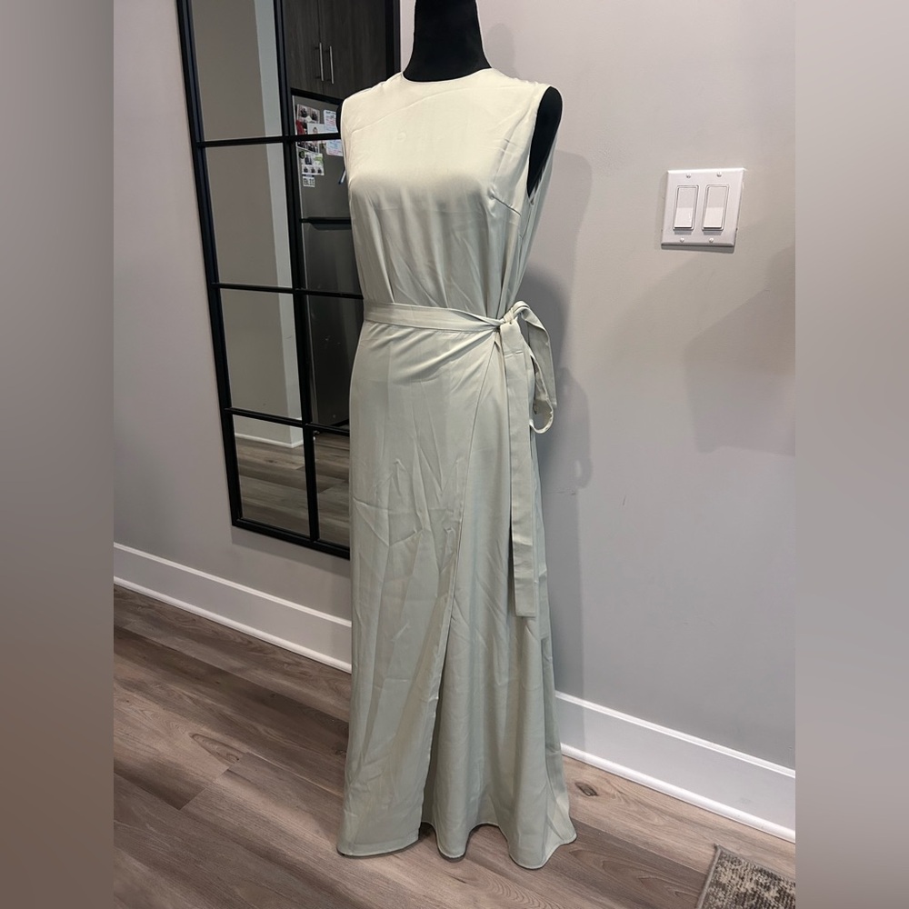 Sleeveless Side-Tie Maxi Dress in Sage Green